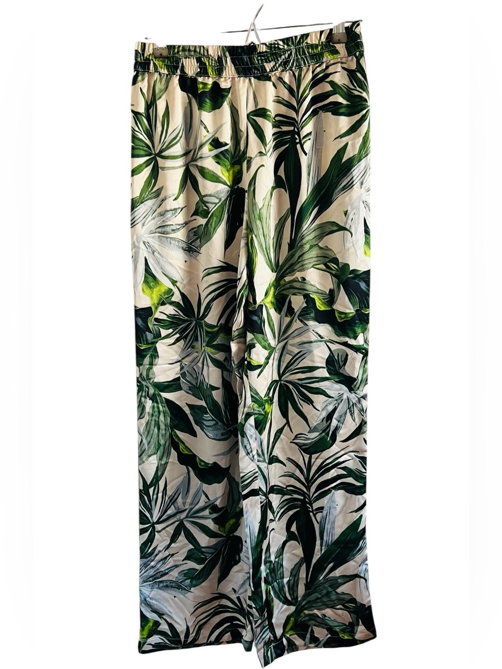 Victoria Secret Pajama Wide-Leg Tropical Print Pants in Green Cream